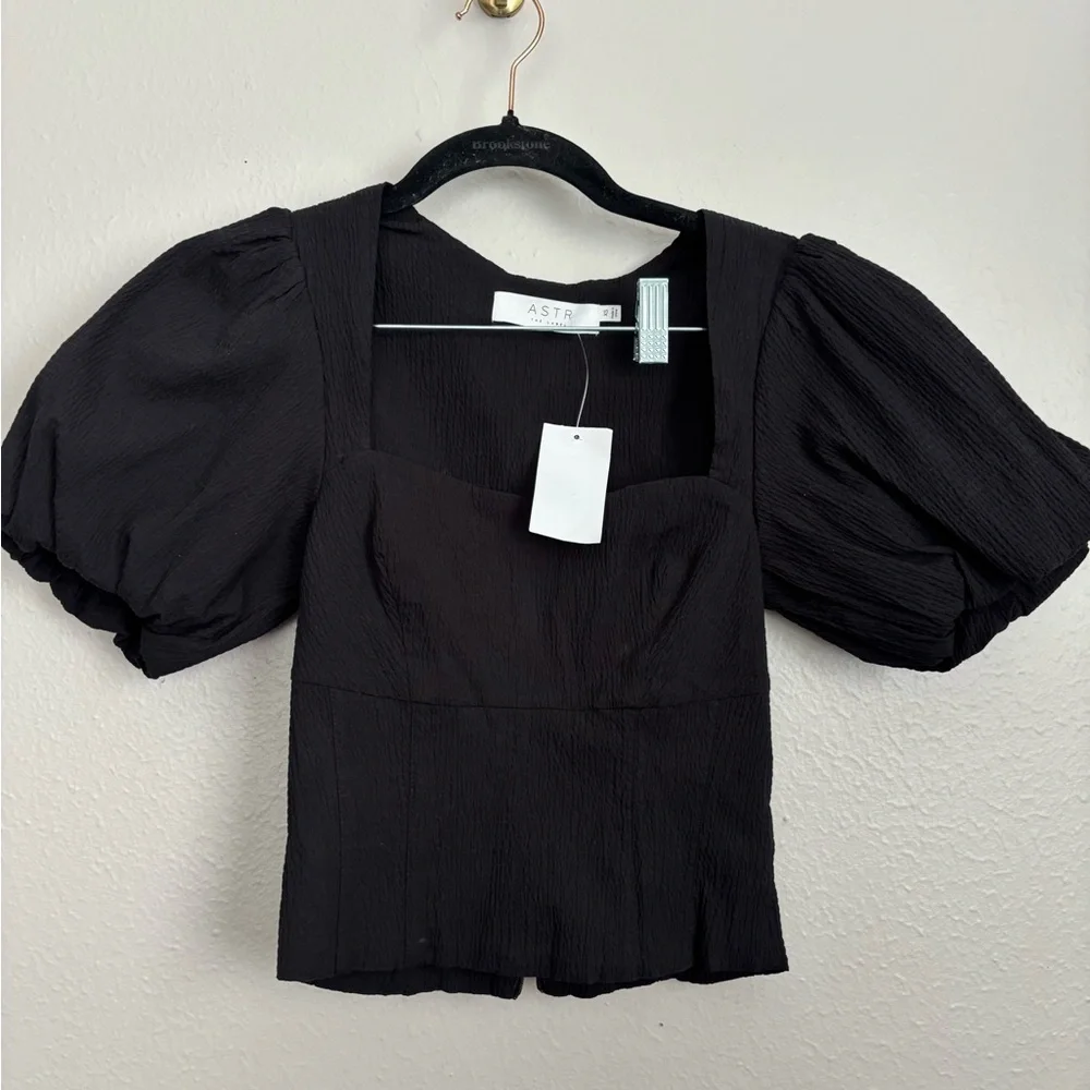NWT ASTR Black Puff Sleeve Corset Top XS - Picture 2 of 7